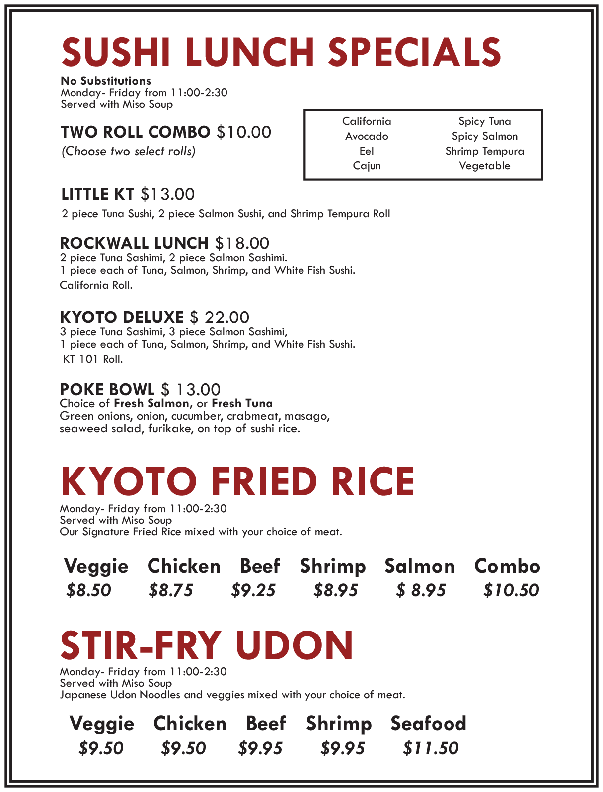 Kyoto Japanese Steak House in Rockwall Lunch Dining